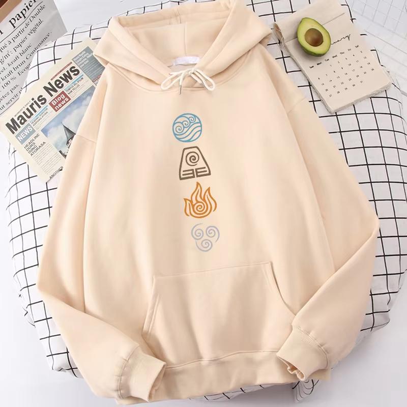 2025 Avatar The Last Airbender Hoodie Water Air Fire Earth Four Elements Print Black Anime Oversized Sweatshirts Harajuku Unisex