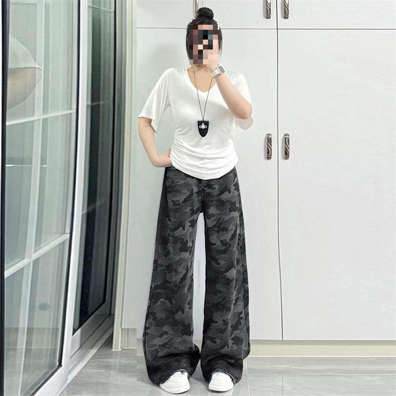 Women s Autumn Retro Leopard Print High-Waist Wide-Leg Palazzo Jeans XS