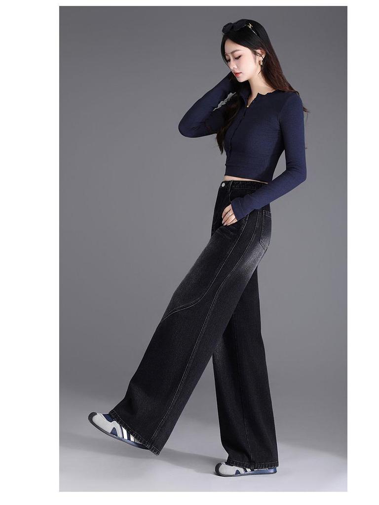 Women's High Waist Velvet Straight Leg Jeans - 2025 Trendy Narrow-Wide Pants for Autumn & Winter