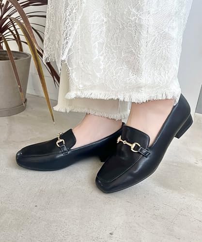 [Jumpable Pumps] Square Toe Loafers with Bit Motifs / R-3210