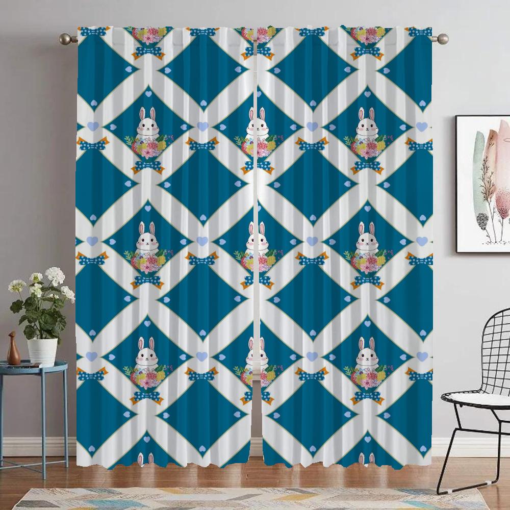 Rabbit Curtains Child Room Blackout Curtain for Room 2 Panel Tulle for Bedroom Partition Shades Halloween Decoration Living Home