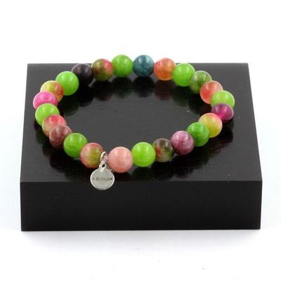 Pierres et Minéraux. Bracelet Perles Tourmaline multicolore + Tourmaline melon d'eau + Fabriqué en France.