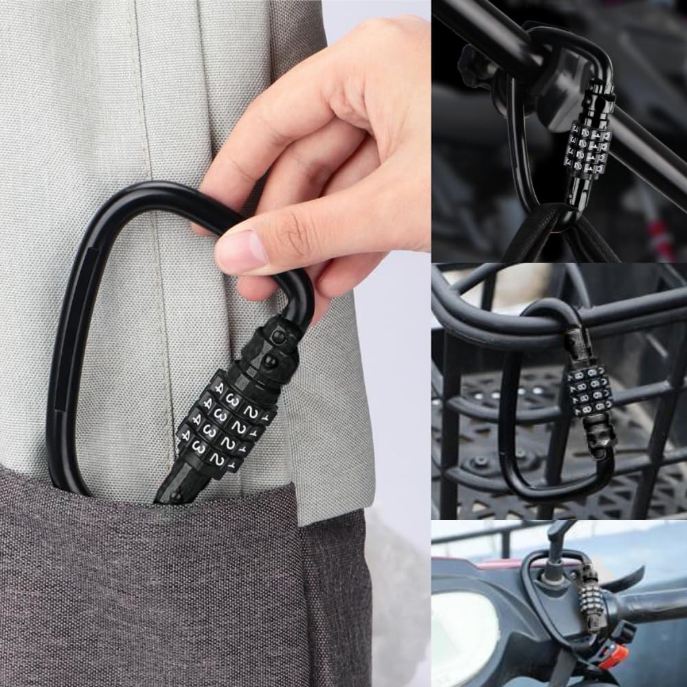 Carabiner Anti-Theft Helmet Holder, Free Setting, D Lock, Number Lock, Baby Stroller, Easy Installation,