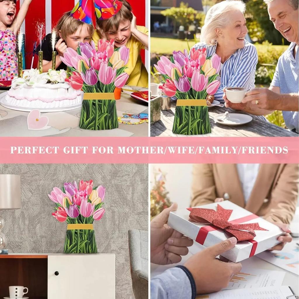 3D Pop Up Flower Greeting Card Creative Mother's Day Paper Multi-Style Thank You Postcard for Valentines Day Birthday Gift