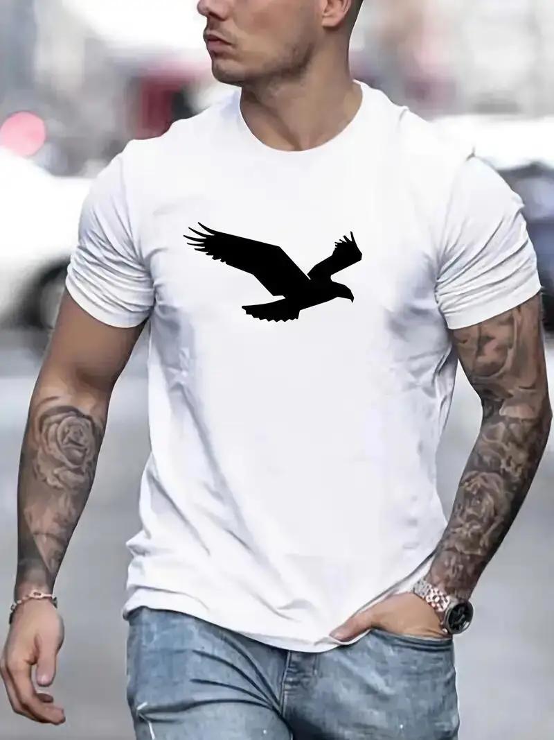 

Eagle Pattern Tshirt Summer and Autumn Mens Casual Street Style Slightly Stretched Round Neck Cotton Tshirt S