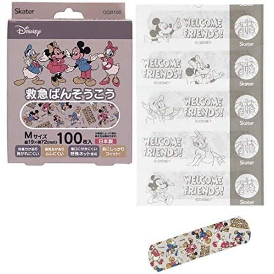 Skater first aid bandages M size bulk 100 pieces adhesive Disney Mickey Friends made Japan QQB100-A
