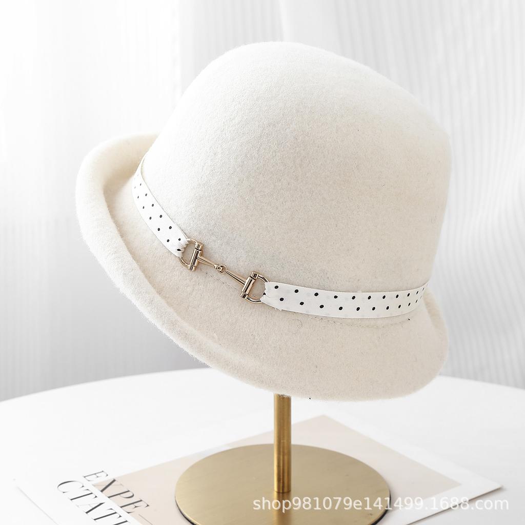 High Quality Light Luxury British Style Retro Felt Hat Elegant Wool Bucket Hat Women's Autumn and Winter Versatile Woolen Warm Top Hat