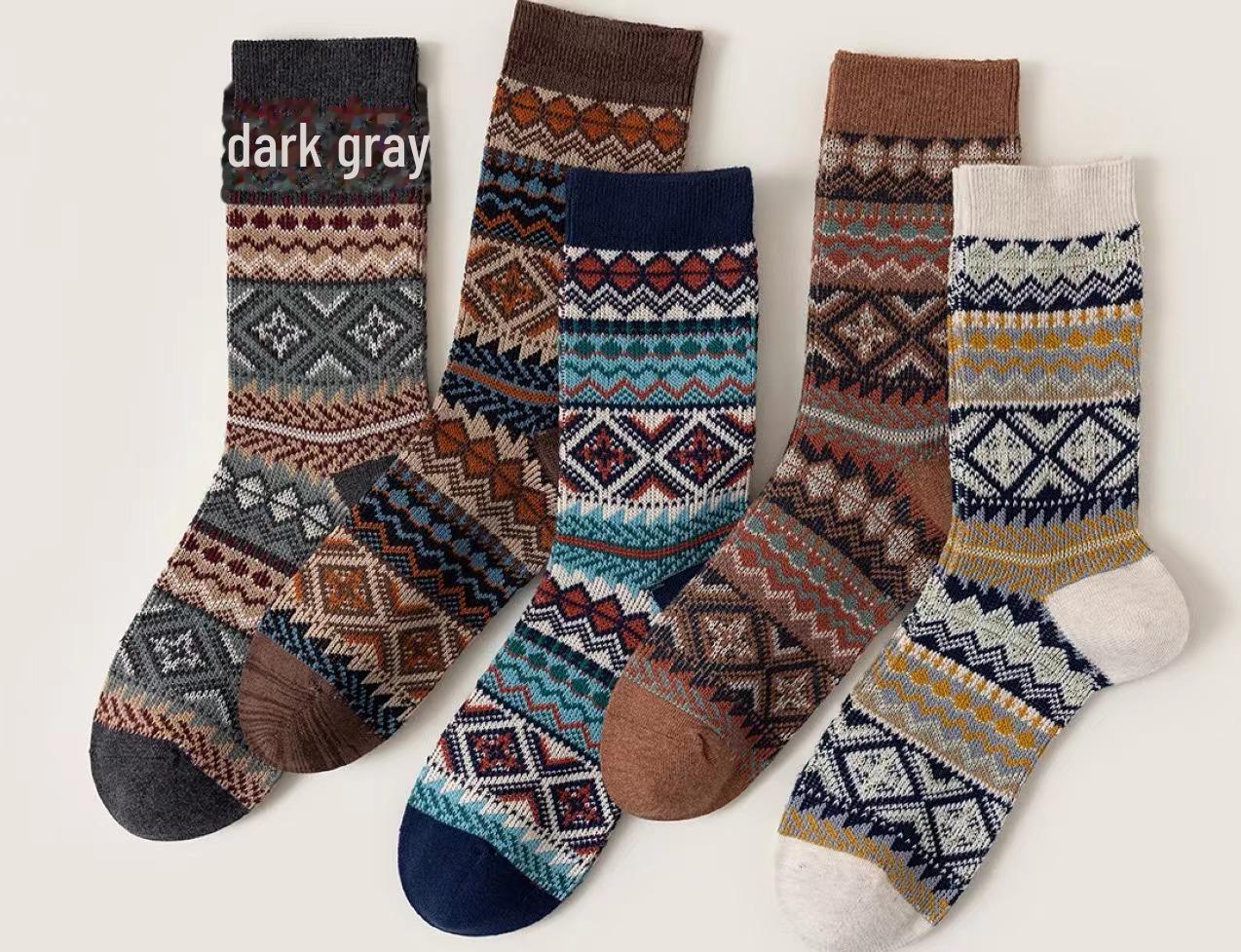 

Мужские осенне-зимние носки в этническом стиле до середины икры в британском стиле — ручная работа, бесшовный дизайн One Size темно-серого
