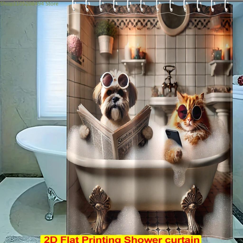 

A 2D Shower Curtain, Featuring A Relaxing Pet Bathtub Design, Comes With 12 Plastic Hooks And Metal Rings. This Lightweight An W60H190(CM)-1 Pcs
