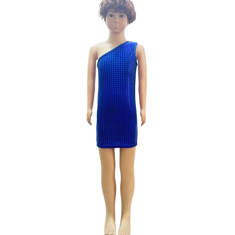 Polka Dot Sequin Dance Dress: Baby Girls & Adults, Round Neck, Sleeveless, One-Shoulder, Asymmetrical, Knee-Length