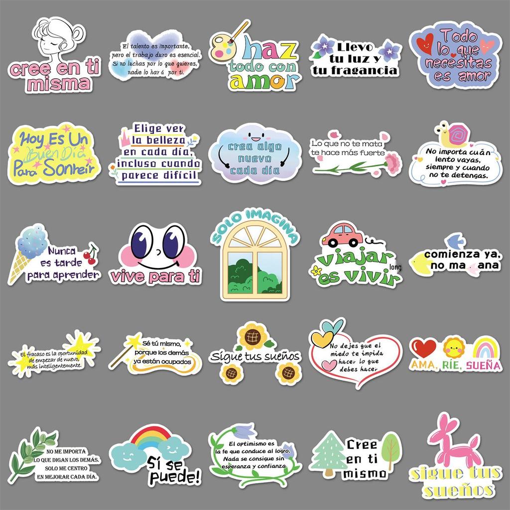 50 Spanish Motivational Stickers: Positive Energy Phrases for Decorating Insulated Cups