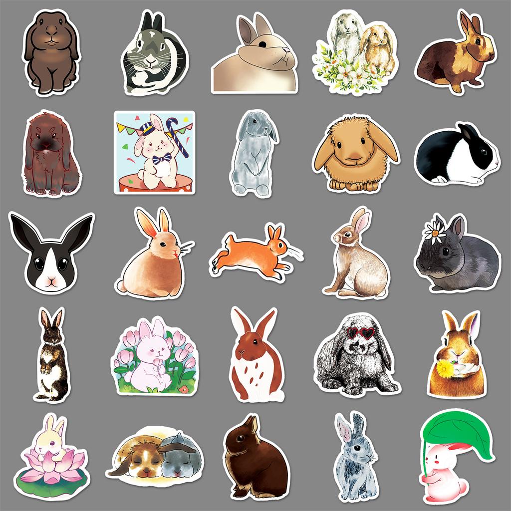 50 Cute Rabbit Cartoon Ins Style Children's Creative DIY Suitcase Scooter Car Refrigerator Decoration Stickers