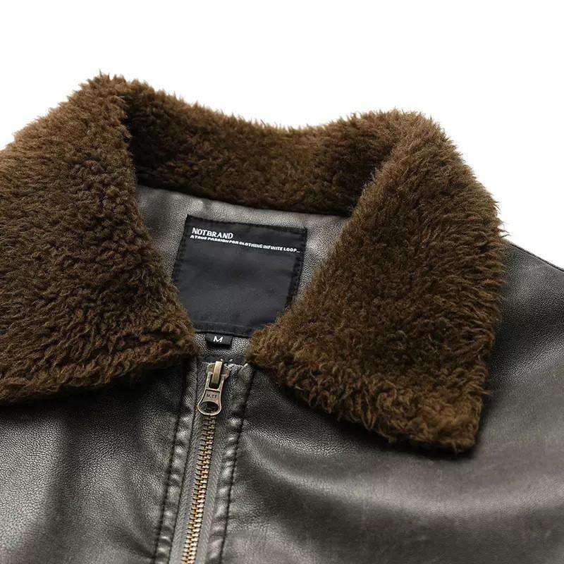 Mens Winter Faux Leather Fleece Collar Loose Washed Cotton Coat Casual Thick Warm Jacket