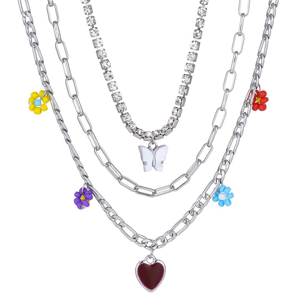 

Stylish Heart Shaped Alloy Necklace With Creative Butterfly Design For Women In Blue Pink And White білий