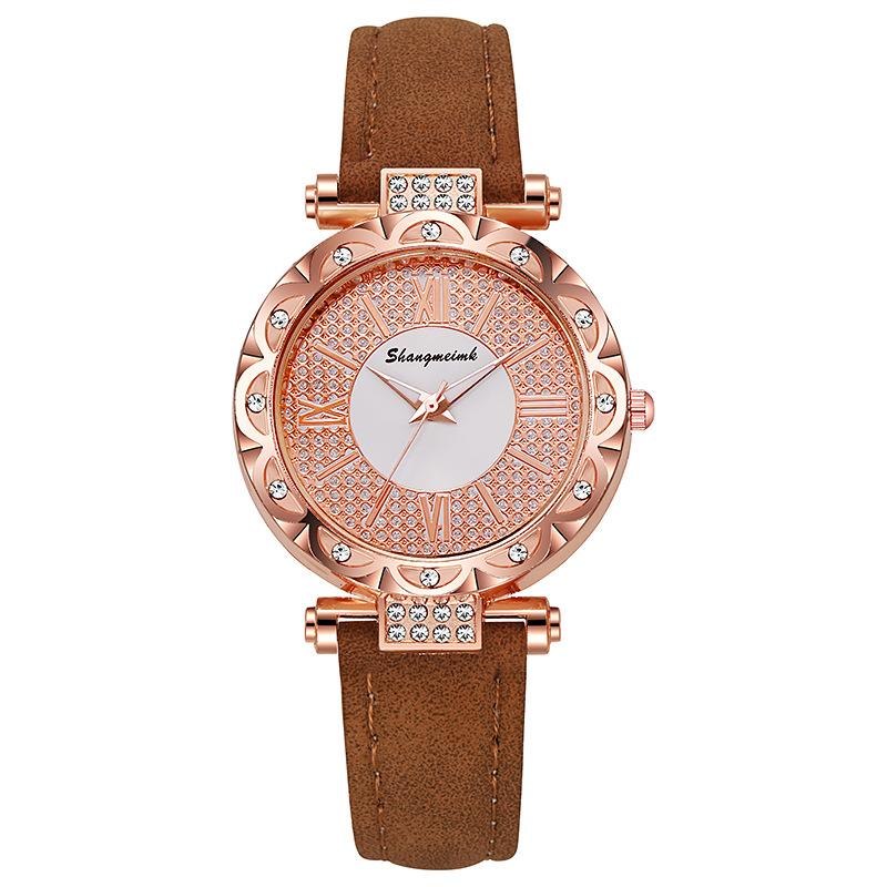 Damen Quarzuhr mit Strass-Zifferblatt und Lederarmband