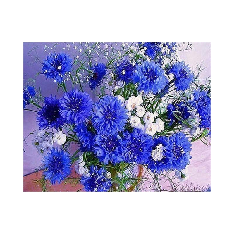 

5D DIY Алмазная картина Синий Василек Набор для вышивки крестом Полный круг Вышивка Цветочная мозаика Картина Стразы 30*40CM белый