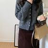 Small Lapel Striped Cardigan Autumn Winter Short Chic Light Luxury Contrast Women's Sweater Jacket