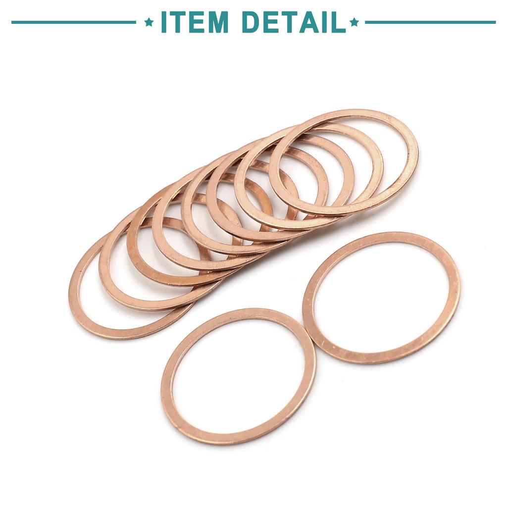 ACROPIX Copper Washer Flat Sealing Gasket Universal O Shape Ring 32mm Inner Diameter Copper Tone 10pcs