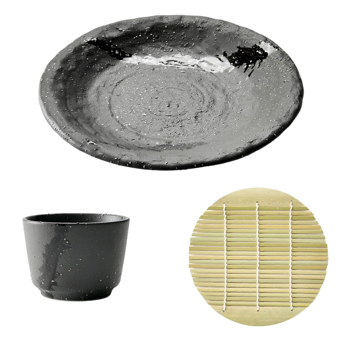 

Setomono Honpo Comet Stone Grain Soba Set Choko 3-Piece (Soba [Cup] [Soba Plate]) чёрный