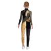 Girls Asymmetrical Dance Jumpsuit Mock Neck Sheer Mesh Long Sleeve Keyhole Back Metallic Snakeskin Bodysuit