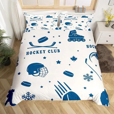 Housse de couette Hockey sur glace Casque Patins Housse de couette Hiver Sports sur glace Jeux Ensemble de literie pour garçons Housse de couette Joueur de hockey sur glace
