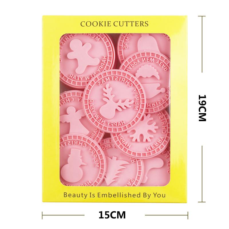 FAIS DU 8Pcs Christmas Cookie Cutter Pastry Cookie Molds ABS Pastry Stamper Pressure Fondant Baking Mould Cake Decorating Tools