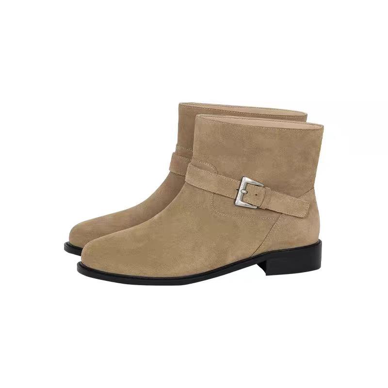 Retro Round Head Pile Boots 2025 Autumn New Merard Thick Heel Western Cowboy Knight Boots Medium Boots Short Boots