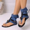 Round Toe Clip Toe Roman Sandals 2026 New Denim Metal Buckle Soft Sole Non-Slip Plus Size Summer High Top Boots