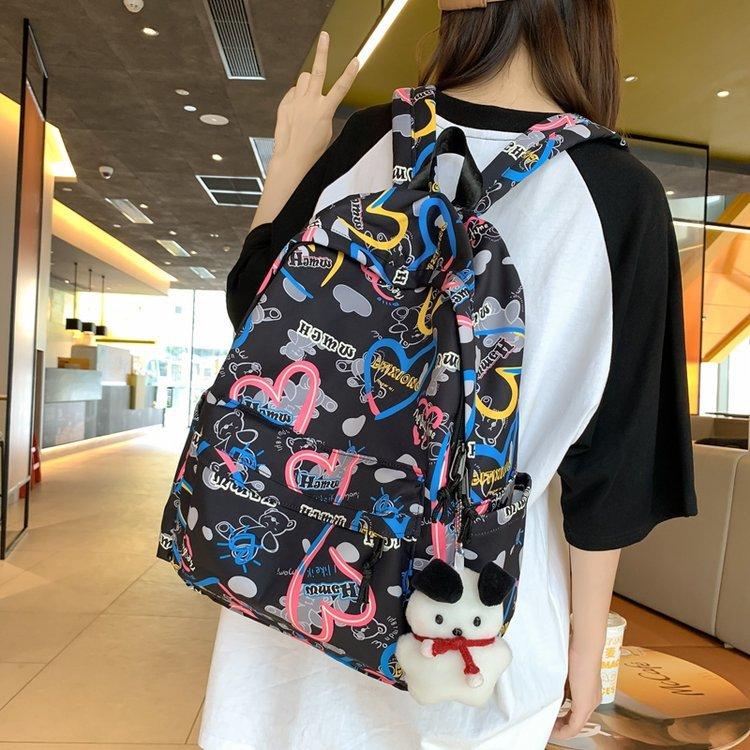 Schoolbag Student Backpack Girls Love Printing Harajuku Edition Campus Junior High School Student School Bag Girls Casual Backpack