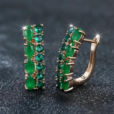 Elegante Grüne Zirkon Ohrringe Für Frauen Luxus Rose Gold Farbe Hochzeit Partei Schmuck Geschenke