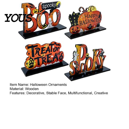 Solid Wood Holiday Table Decor Halloween Wooden Tabletop Ornaments, Freestanding Letter Signs, Decorative Centerpiece Theme Decorations with