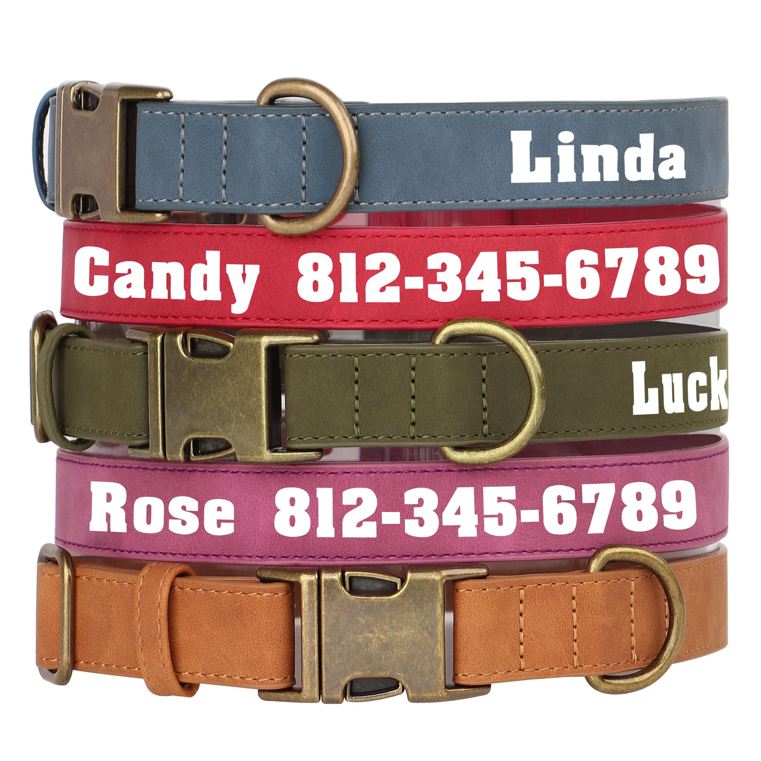 

Free Print Dog Name Collar Soft PU Leather Dogs ID Collars Custom Print Name Phone No. For Small Medium Large Dogs Pitbull XS синий