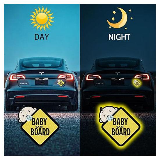 Car stickers-2 pieces of Baby in Car high-strength reflective waterproof vinyl safety car logo suitable for rear, side windows, bumpers