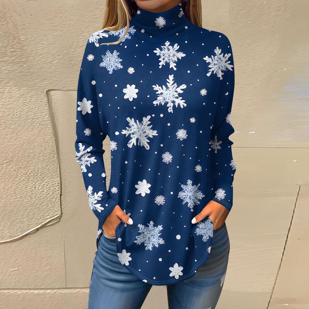 Tricouri pentru femei, toamnă, ocazional, cămăși cu mânecă lungă, hanorac, cu imprimeu vintage, cu gât înalt, pulover