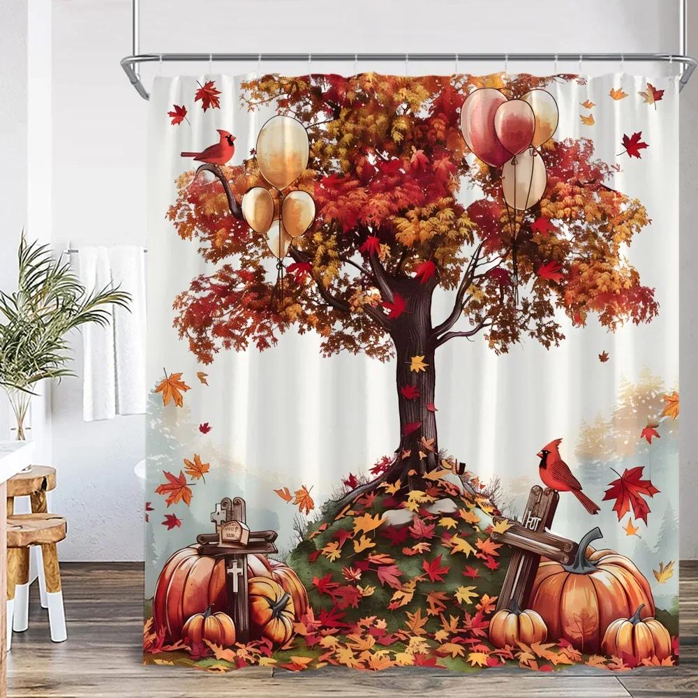 Cartoon shower curtain highland cattle harvest season pumpkin sunflower farmhouse bathroom decoration with hook shower curtain