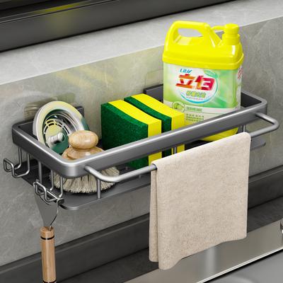 Väggmonterade köksorganisatorer Hyllor Ingen stansning Diskbänksrengöringshylla Självhäftande Avtagbar hylla För köksredskap Svamp Trasställ