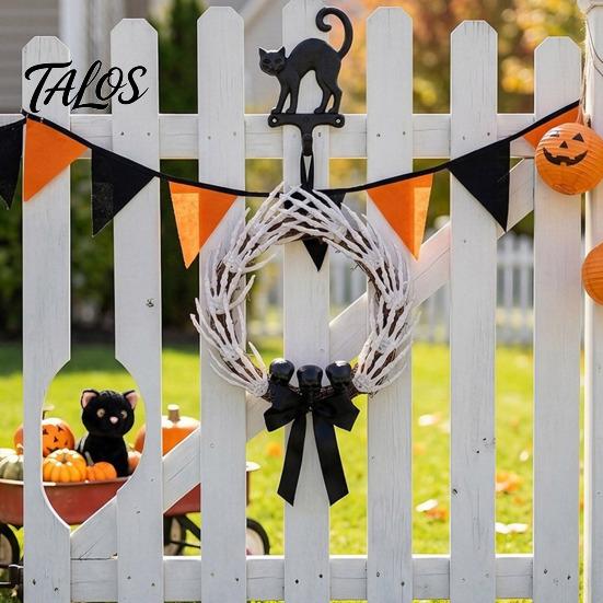 Bone Rattan Decoration Halloween Skeleton Hand Wreath for Front Door, Gothic Spooky Hanging Garland Scary Door Decor with Black Bow And Skulls