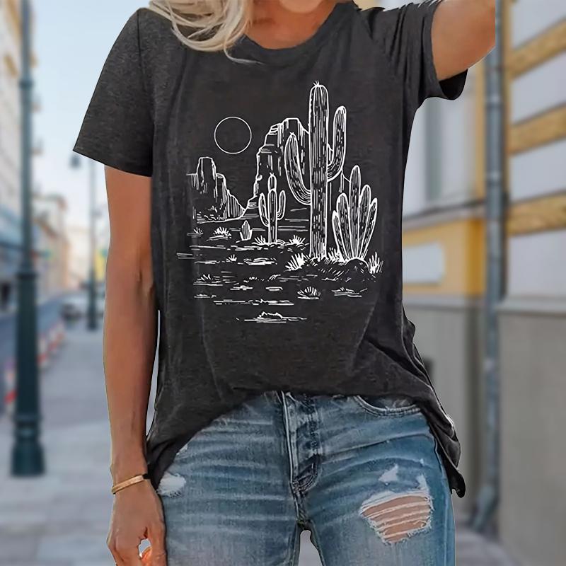 

Women Summer T Shirt Retro Fashion Short Sleeve Tees Casual Cartoon Pattern Printed Tops XS чорний