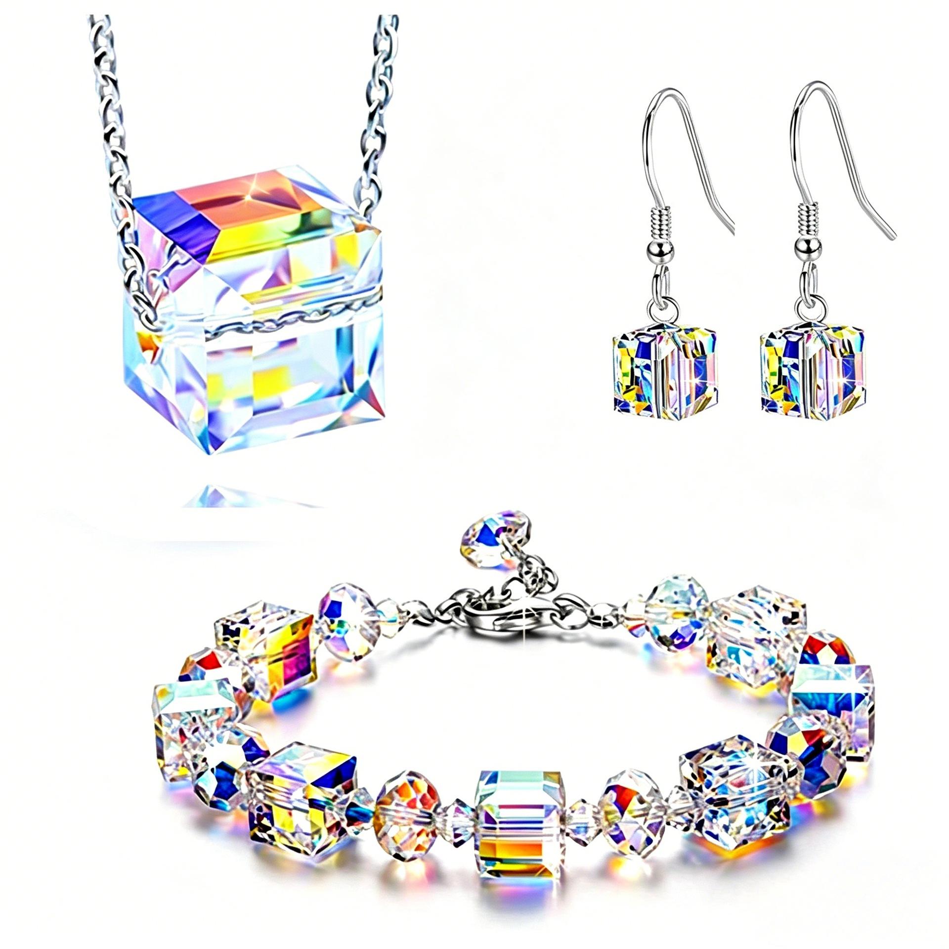 Wish popular, European and American bracelets, square imitation crystal bracelets, exquisite and luxurious, new colorful crystal necklaces 3pcs