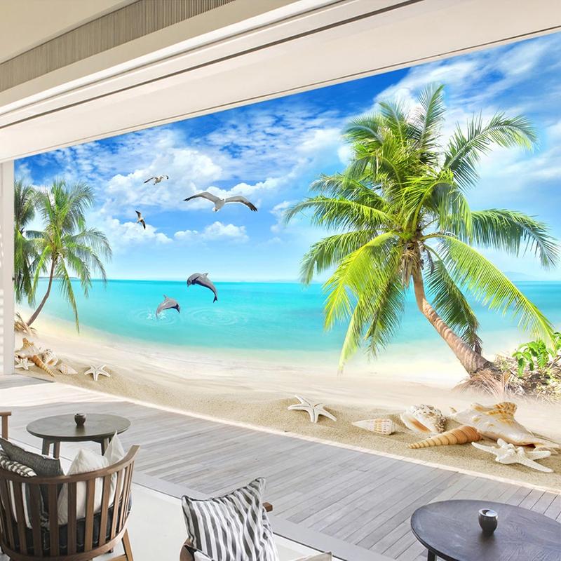 Photo Wall Paper 3D Coconut Tree Beach Seascape Mural Wallpaper Living Room Sofa Bedroom Wall Mural Home Decor