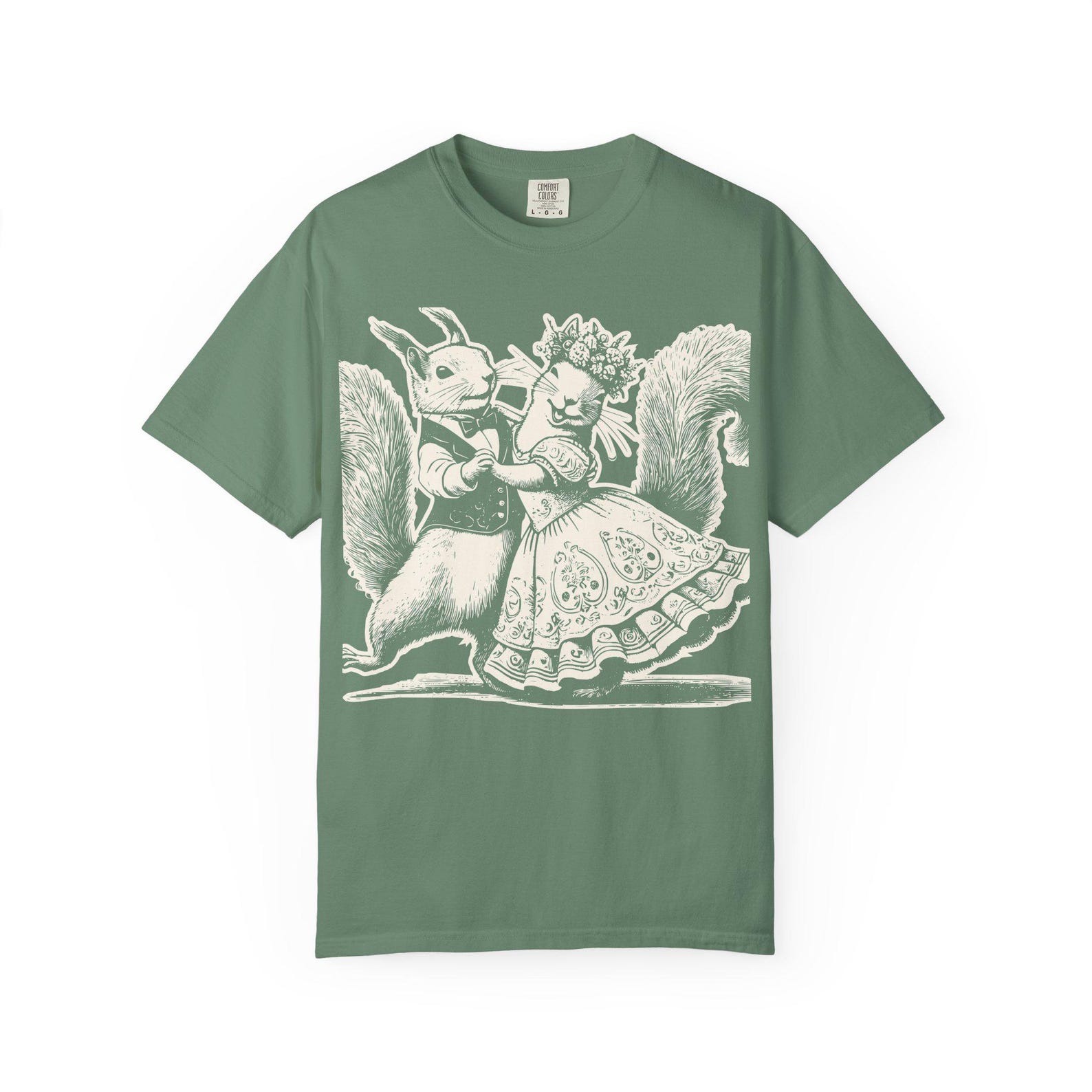 Dancing Squirrels Line Art T-Shirt: Whimsical Animal Tee S