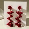 Bowknot Wine Red Bow Drop Earrings Pearl New Year Earrings Elegant Red Velvet Bow Earrings  Girl