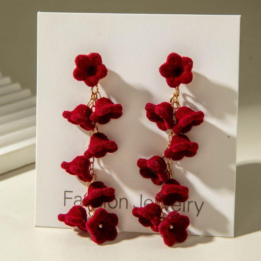 Bowknot Wine Red Bow Drop Earrings Pearl New Year Earrings Elegant Red Velvet Bow Earrings Girl