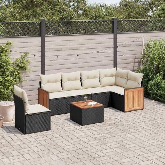 VidaXL Salon de Jardin avec Coussins 7 pcs, Canapés de Terrasse, Ensemble de Meubles de Patio, Mobilier d'Extérieur, Noir 3260103