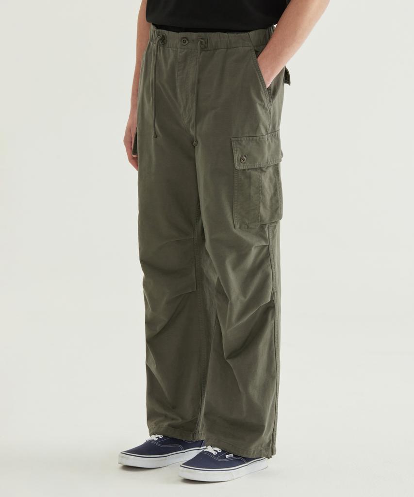 COVERNAT Wide Cotton Parachute Pants Olive