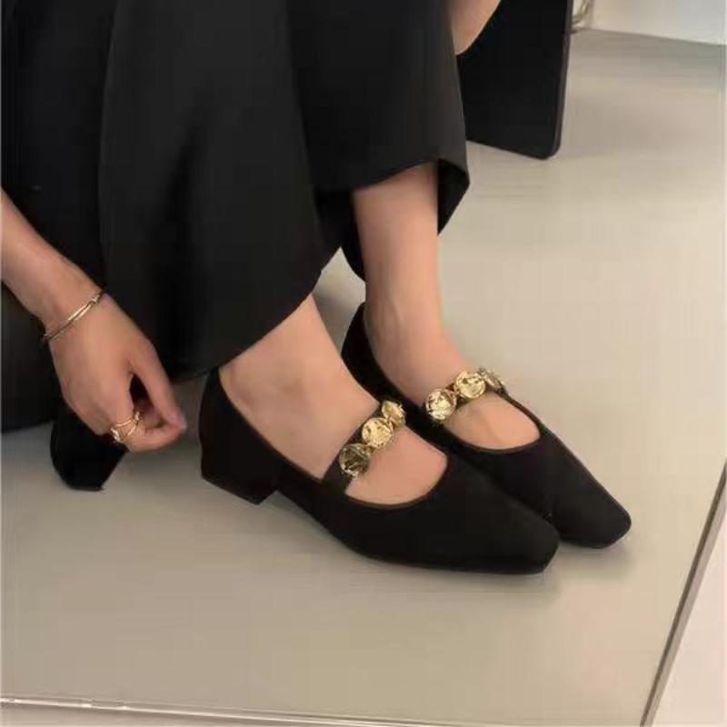 

Модные Ретро Женские Туфли Металлические Каблуки Мелкий Вырез Брендовые Туфли-Лодочки 2024 Босоножки Мэри Джейн Женские Металлик Мода Последние Низкие Бархатные Весна 35 чёрный
