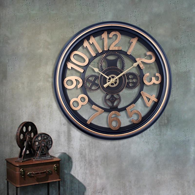 Gear Wall Clock Industrial Mechanical Style Retro Clock Hollow Living Room Clock Shop Decoration Silent Clock