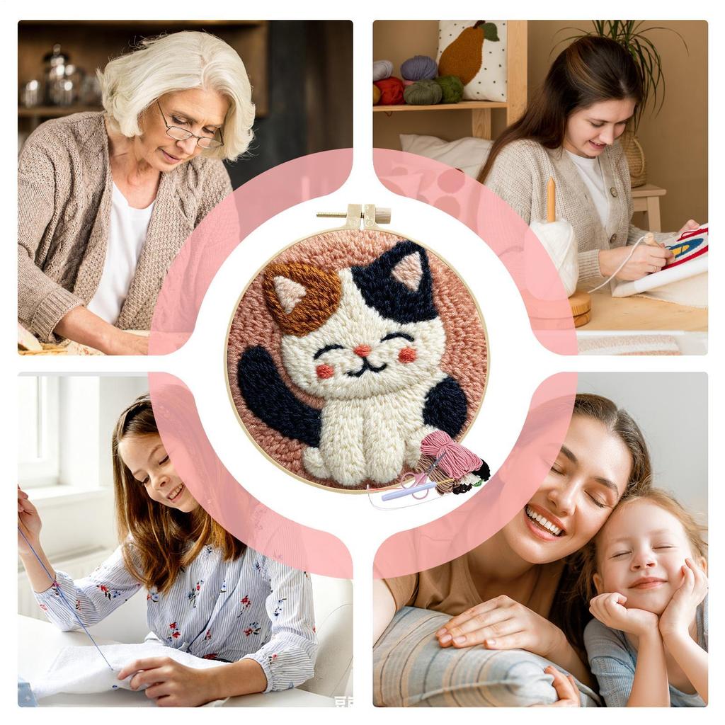 Cat Embroidery Punch Needle Painting Kit For Beginner Kit Home Decor Easy Craft Art Rug Hook Embroidery Kit