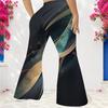 Women Plus Size High Waist Full Length Galaxy Printed Flared Pants
