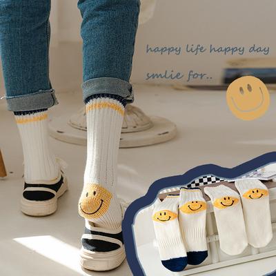 Damen Frühling und Herbst Baumwolle Ferse Smiley Wolle Dickes Garn Gestrickte Mittelhohe Socken